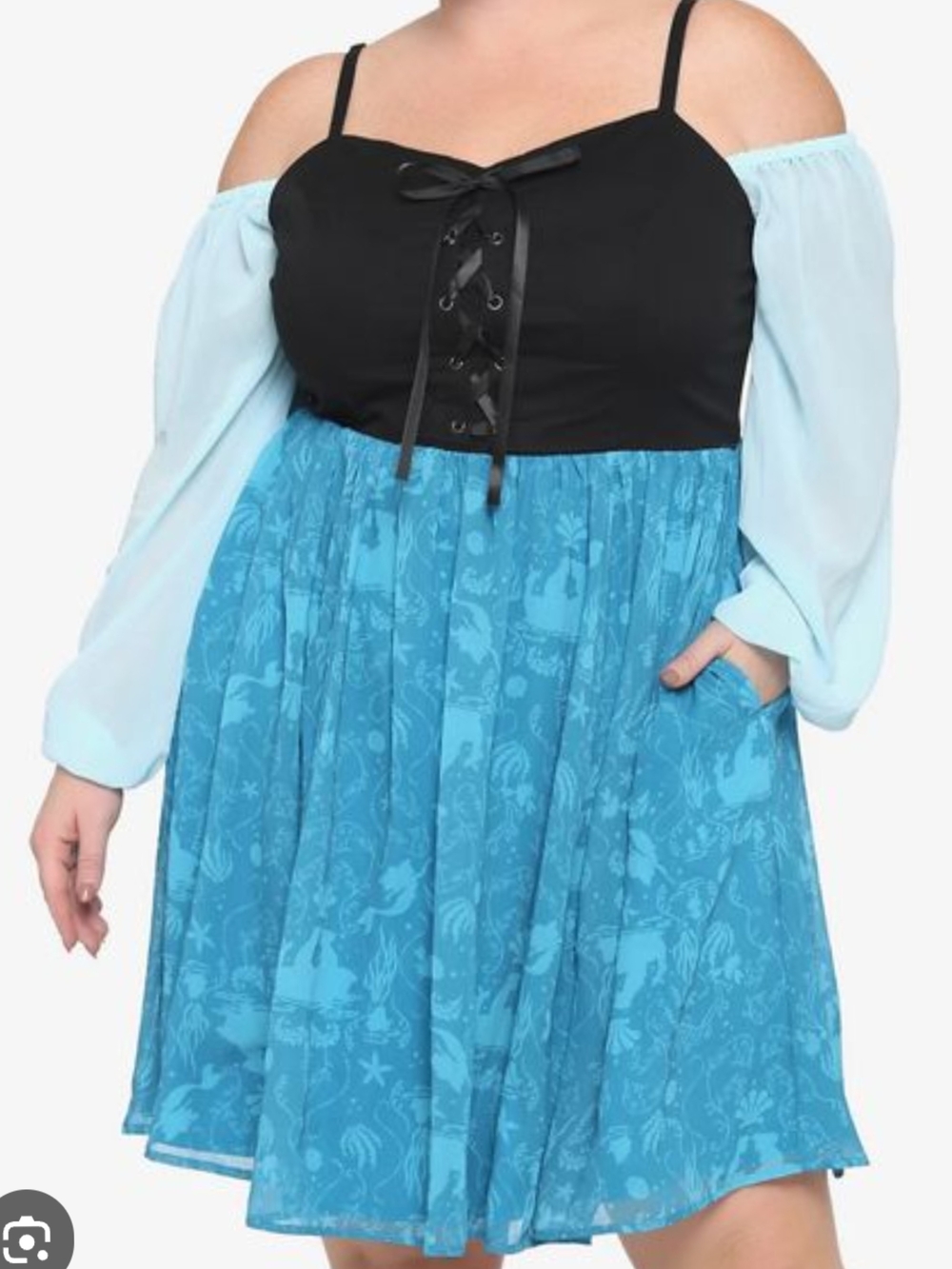 Disney Ariel Little Mermaid Costume Black Bodice with Turquoise Blue Print - Picture 1 of 11